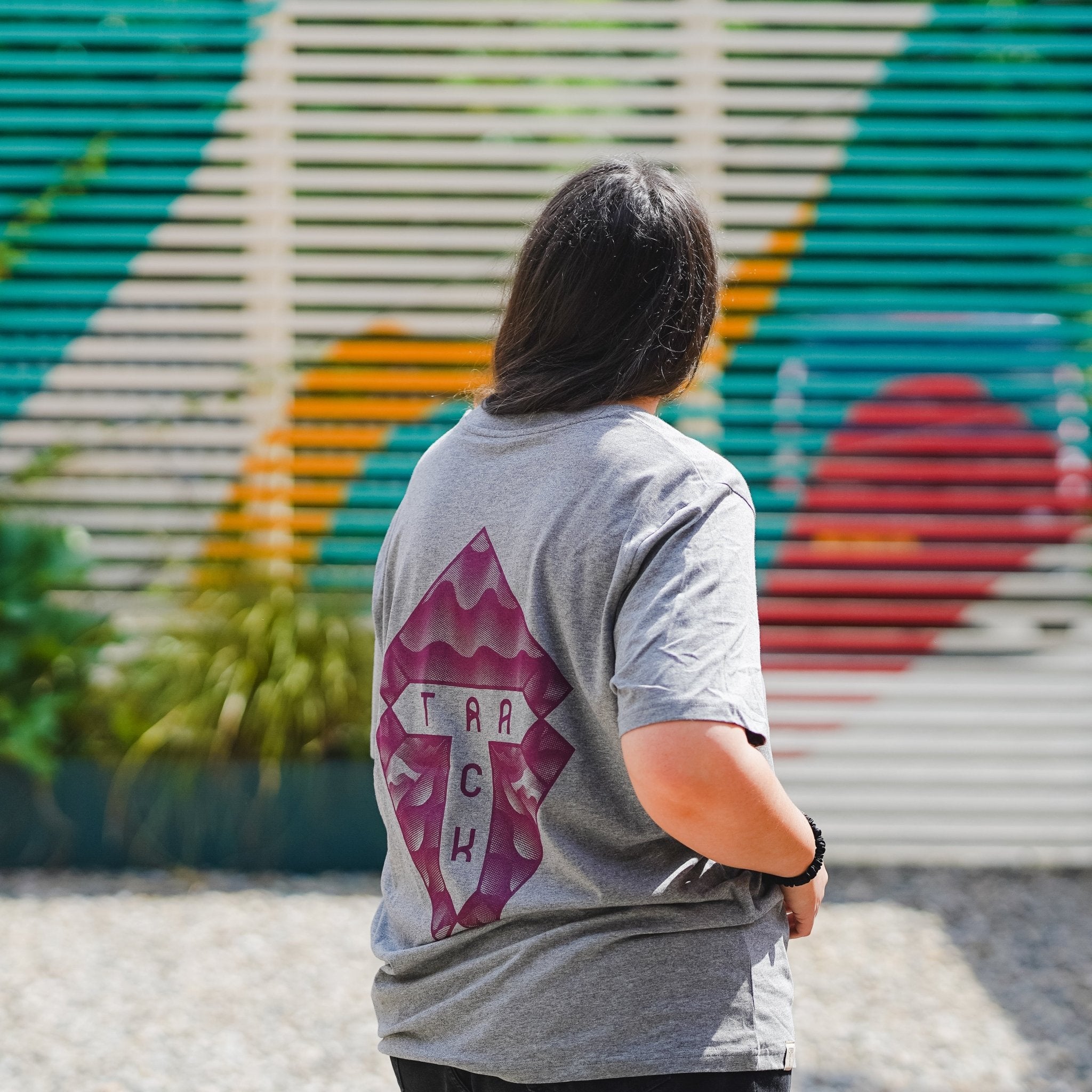 Track Logo & Shield Tee - Mid Heather & Violet - Track Brewing Company Limited