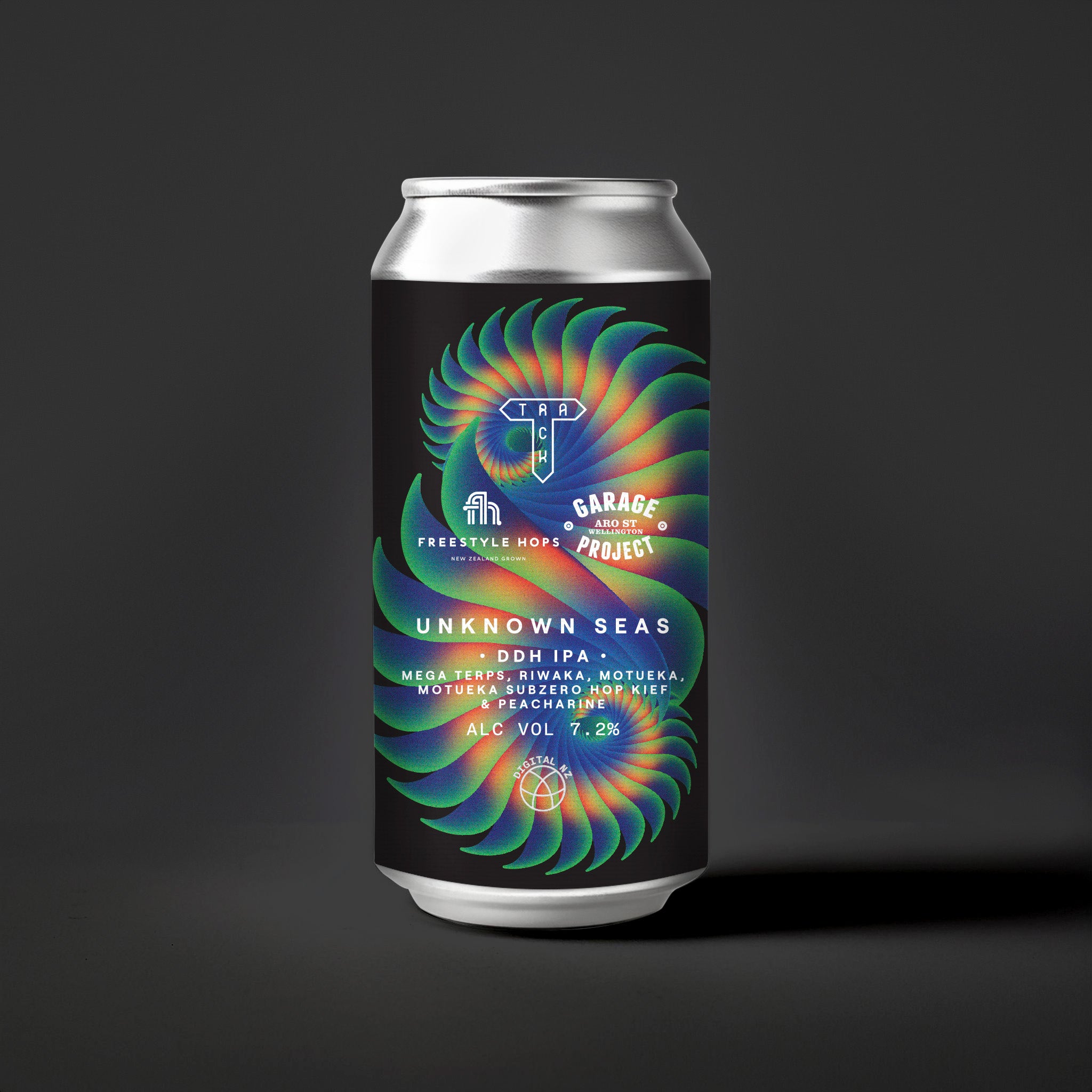 Unknown Seas w/ Freestyle Hops x Garage Project | DDH IPA w/ Mega Terps, Riwaka, Motueka, Motueka Sub Zero Hop Kief & Peacharine | 7.2% - Track Brewing Company Limited