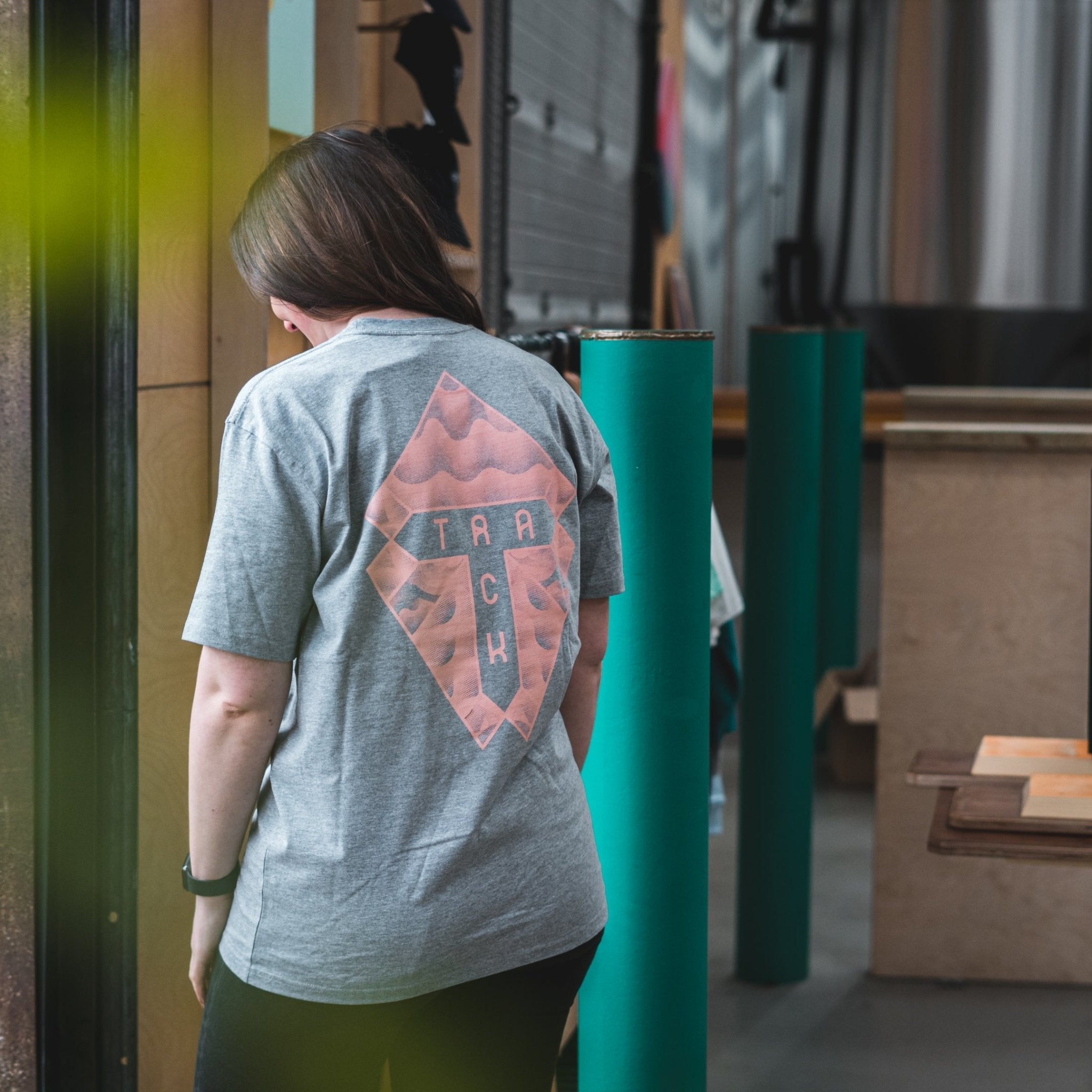 Track Logo & Shield Tee - Athletic Heather & Coral - Track Brewing Company Limited