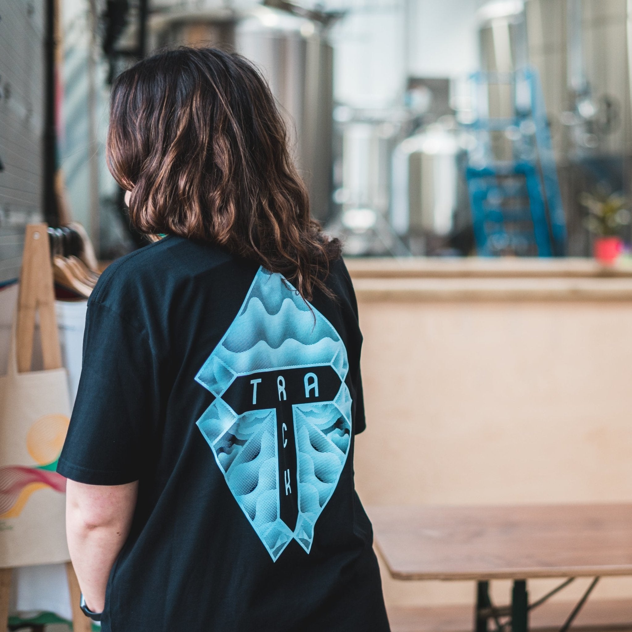 Track Logo & Shield Tee - Black & Baby Blue - Track Brewing Company Limited